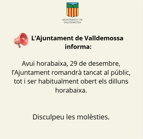 Ajuntament tancat horabaixa 29
