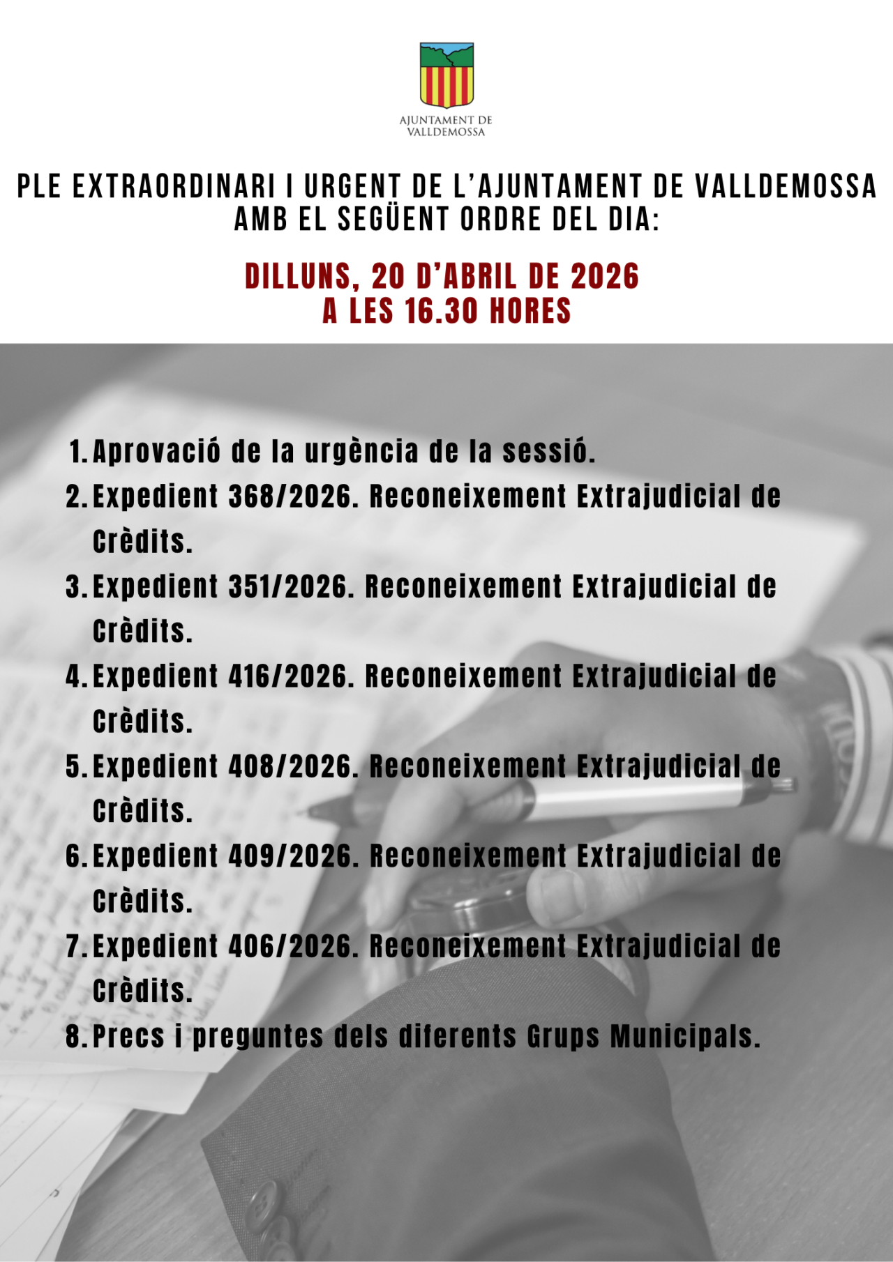 Ple Extraordinari i Urgent de l'Ajuntament de Valldemossa
