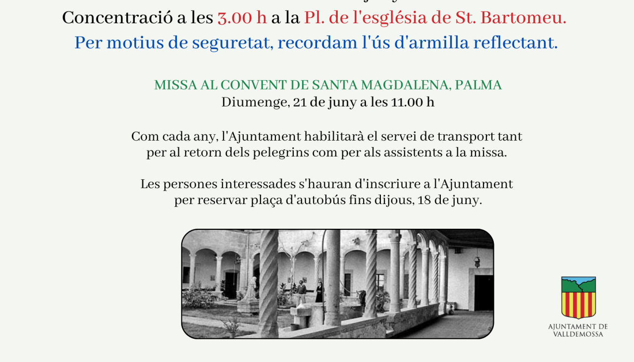 Pelegrinació i Missa al Convent de Santa Magdalena 2026