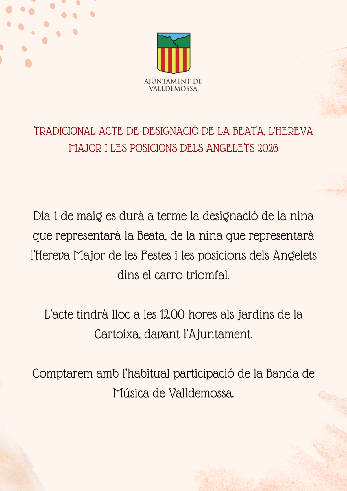 Acte de designació de la Beata, de l'Hereva Major & de les Posicions dels Angelets 2026