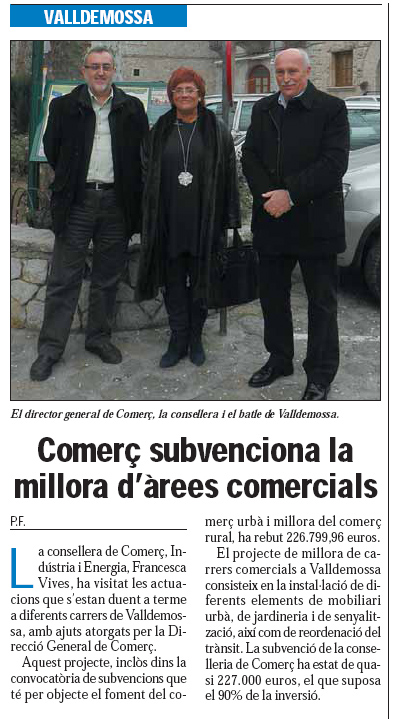Comerç subvenciona la millora d’àrees comercials 