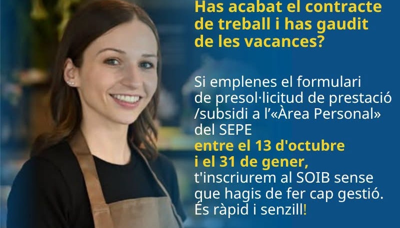 Avís important sobre la inscripció al SOIB de treballadors per fi de temporada.