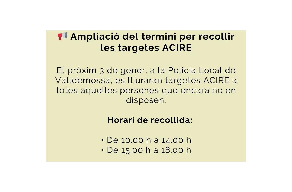 Ampliació del termini per recollir les targetes ACIRE