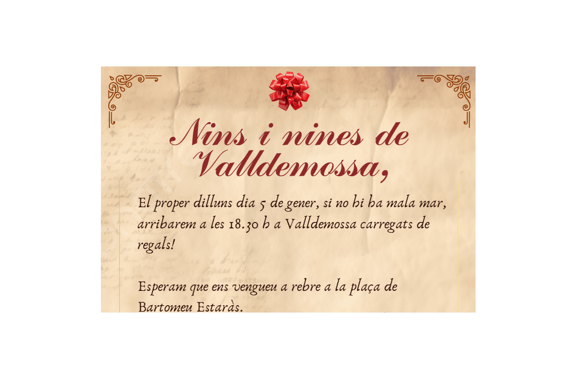 Carta dels Reis Mags als nins i nines de Valldemossa