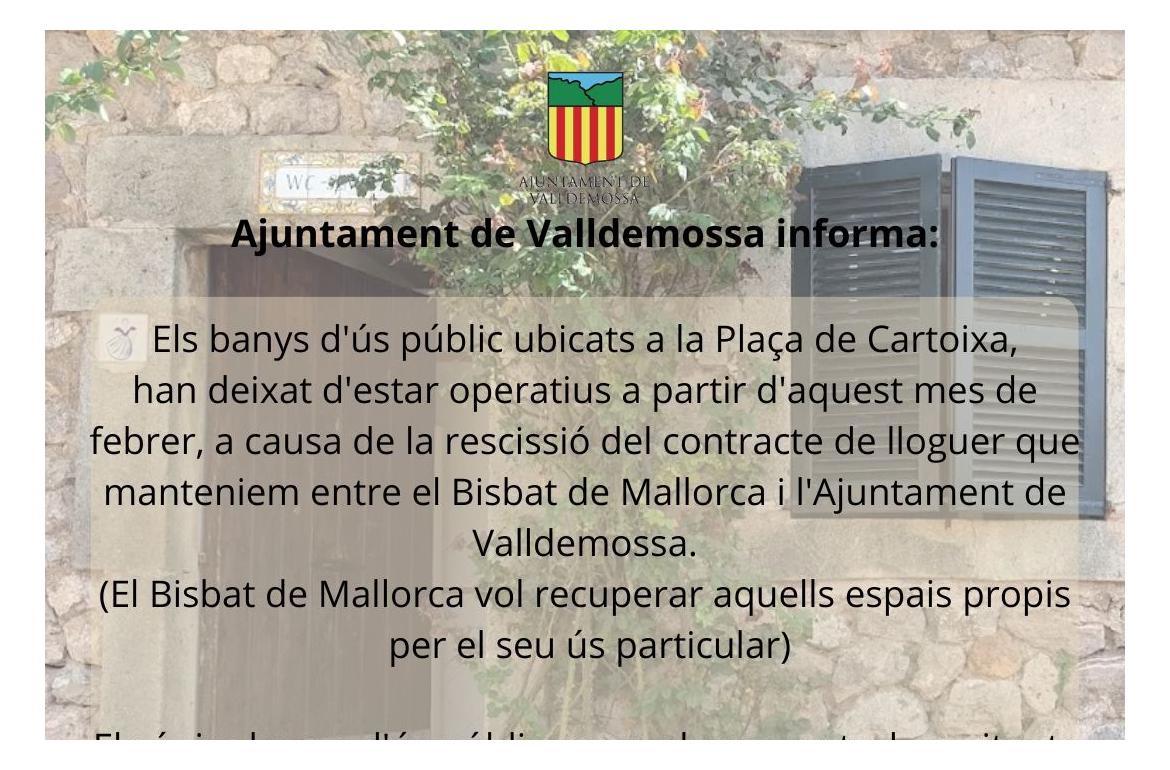 Tancament banys Cartoixa